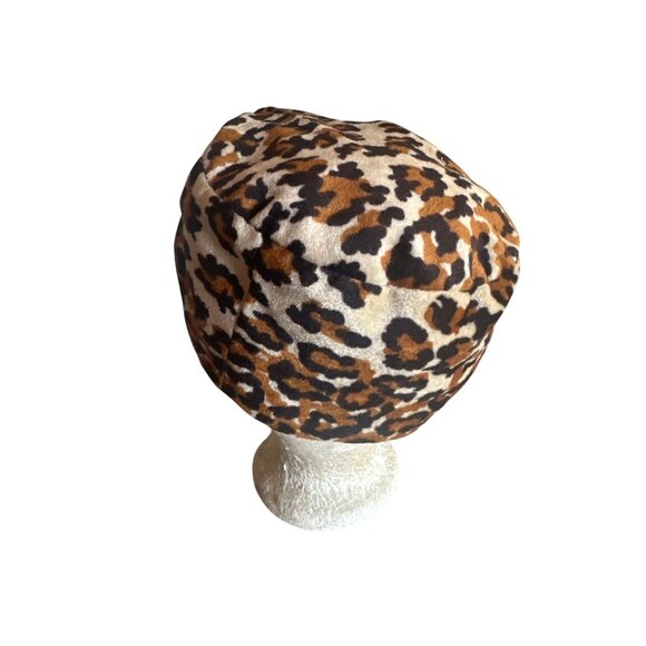 Leopard Print Velvet Hat With Black Lining & Red Stitching One size - Picture 2 of 5